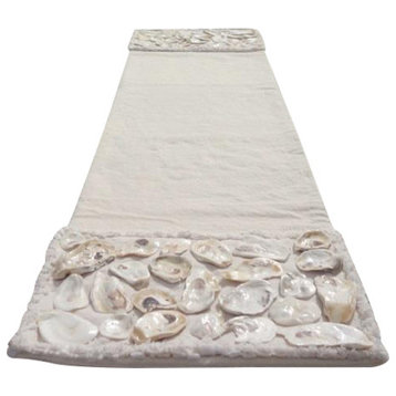 All Natural Coastal Canvas Table Runner with Real Oyster Shells