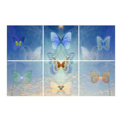 Blue Butterfly - 12.75" x 8.25" - Ceramic Tile Murals - - Tile Murals