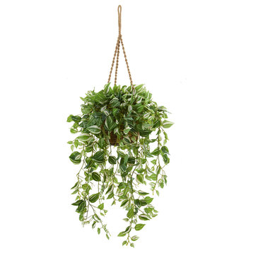 51" Wandering Jew Artificial Plant, Hanging Basket, Real Touch