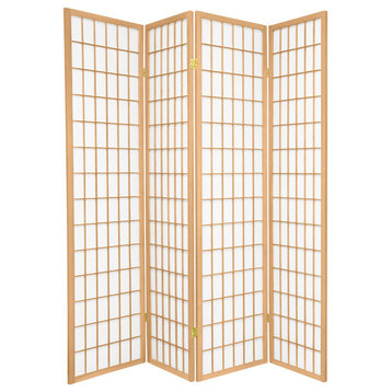 6' Tall Window Pane Shoji Screen, Natural, 4 Panels