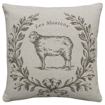 Les Moutons Smokey Gray Hand-Printed Linen Pillow