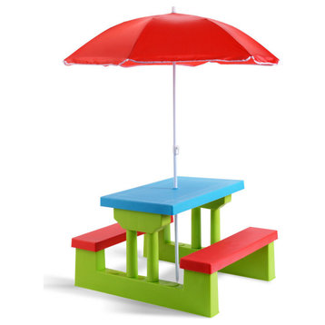 Costway 4 Seat Kids Picnic Table w/Umbrella Garden Yard Folding Bench Outdoor
