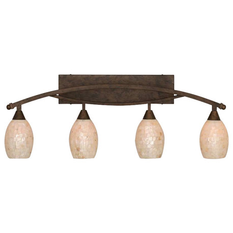 Toltec Lighting Bow 4-Light Bath Bar, Bronze, 5" Ivory Glaze Seashell Glass