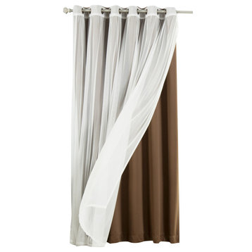 Wide Width Tulle Sheer Lace Blackout 2-Piece Curtain Set, Chocolate