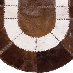 Handmade Cowhide Patchwork Area Rug Oval Brown White Hair-on-Hide, 6'7"x3'7" - Area Rugs