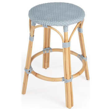 Home Square 2 Piece Rattan Counter Stool Set in Twilight Blue