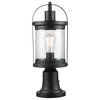 Zeke 1-Light Matte Black Outdoor Lamp Post Light Fixture with Seeded Glass Shade