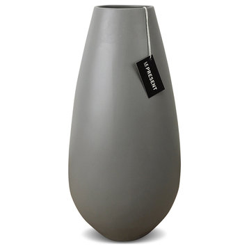 Drop Wide Tall Ceramic Vase in Light Gray Matte 13.7"H