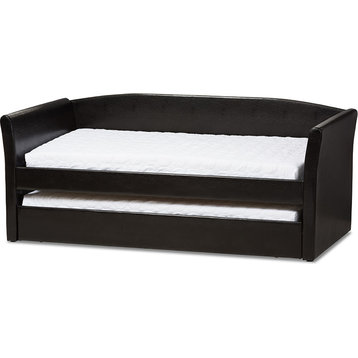 Camino Upholstered Daybed With Guest Trundle Bed, Black Faux Leather