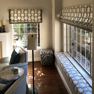 Patterned Roman Shades with Matching Window Seat
