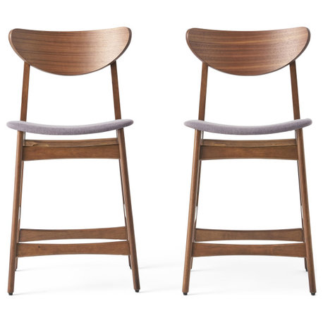 GDF Studio Molle Mid-Century Design Counter Stools, Gray/Walnut, Set of 2