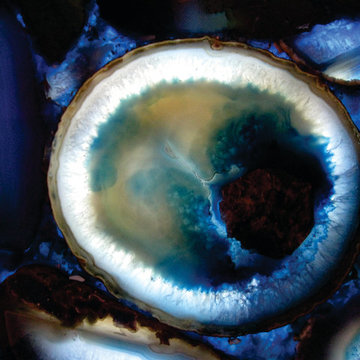 Caesarstone’s Concetto Collection Blue Agate backlit with SLABlite