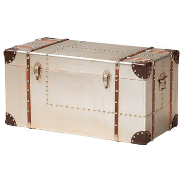 Lucas French Industrial Silver Metal Storage Trunk