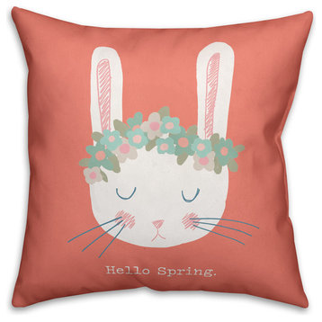 Cute Floral Crown Spring Bunny 18x18 Throw Pillow