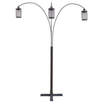 Modern Floor Lamp, Adjustable Long Arc Design With 3 Metal Mesh Shades, Bronze