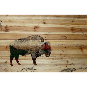 "Lost Buffalo" Painting Print on Natural Pine Wood, 45"x30"