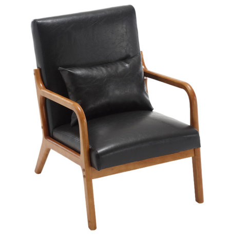 TATEUS Modern Accent Chair, Solid Wood Padding Lounge Armchairs, Light Gray