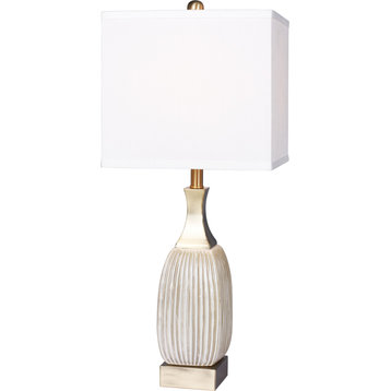Vertically Ribbed Antique Brass Table Lamp - Aged White, Antique Brass