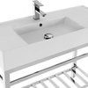 Modern Ceramic Console Sink With Counter Space and Chrome Base, One Hole