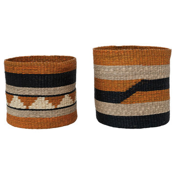 Hand-Woven Seagrass Baskets With Design, 2-Piece Set