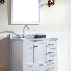 37 inch Single Sink White Finish Bathroom Vanity Carrara White Marble Countertop - Bathroom Vanities And Sink Consoles