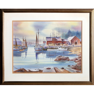 Allen Ulmer, Docked Boats At Low Tide, Watercolor Painting