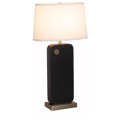 Laurel Table Lamp - Ebony Wood Finish, Weathered Brass, White Linen Shade, Ebony