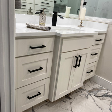BATHROOM - 12"x14" White  Wall Tile/24"x48" Floor Tile/White Cabinets Blk Hdw