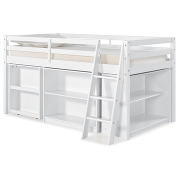 Roxy Wood Junior Loft Bed, Pull-out Desk, Shelving and Bookcase, White