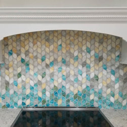 Laurels Custom Gradient in Aquamarine, Delche, Pewter and White Art Glass - Mosaic Tile