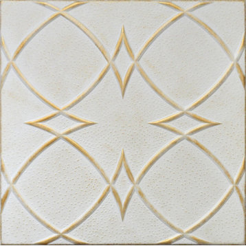 19.6"x19.6" Styrofoam Glue Up Ceiling Tiles R23 White Satin Washed Gold