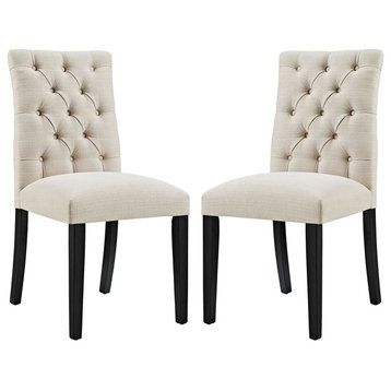 Modern Contemporary Urban Living Dining Side Chair, Set of 2, Beige