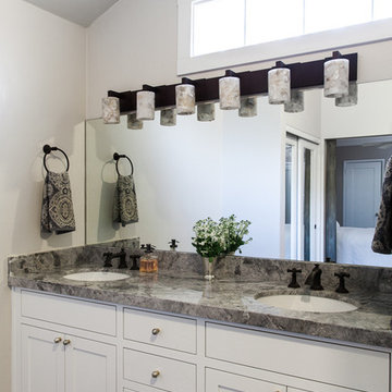 White Bathroom Cabinets with Marble Countertops