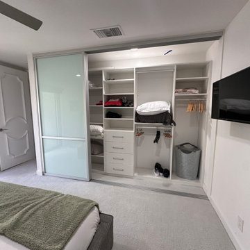 3 Panel / 3 Track Aluminum Frame Sliding Closet Doors with White Laminated Glass