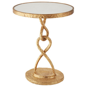 Hammered Gold Iron Tangle Marble Top Table, Round Chain Link Metal Jewelry