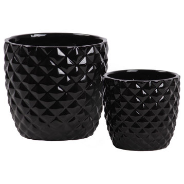 UTC44228 2-Piece Ceramic Pot Set, Gloss Finish Black