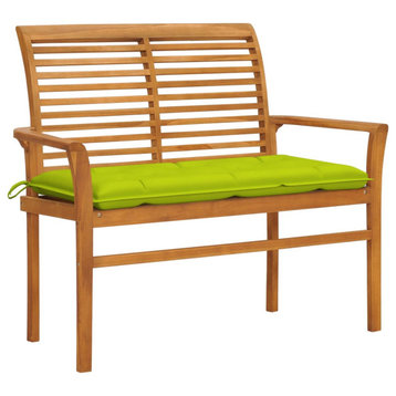 Vidaxl Garden Bench With Bright Green Cushion 44.1" Solid Teak Wood
