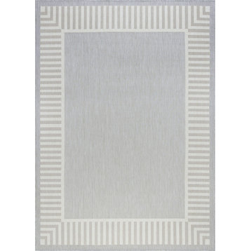 Elgin Transitional Striped Border Gray/Cream Indoor/Outdoor Area Rug, 4'x5'