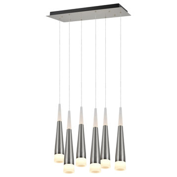 61074 Adjustable LED 6-Light Hanging Pendant Ceiling Light, Brushed Nickel