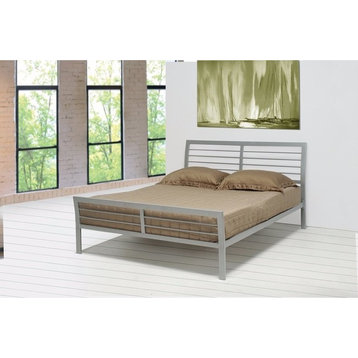 Benzara BM158143 Transitional Style Queen Size Metal Bed, Silver