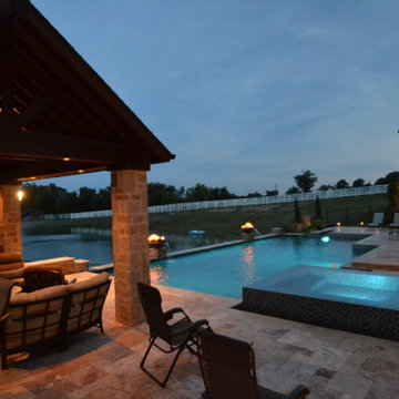 Bartonville Contemporary Pool with Vanishing Edge Spa