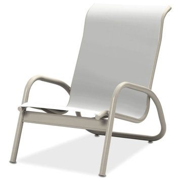 Gardenella Sling Stacking Poolside Chair, Textured Warm Gray, White