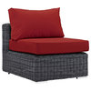Modern Outdoor Sofa Middle Chair, Sunbrella Rattan Wicker, Red