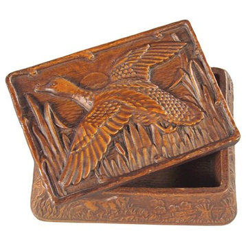 Box MOUNTAIN Lodge Flying Duck Birds Resin Hand-Cast Relief Carved