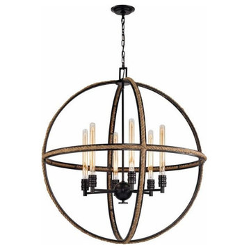 Natural Rope 6 Light Chandelier, Oil Rubbed Bronze