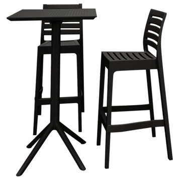 Sky Ares Square Bar Set With 2 Barstools Black