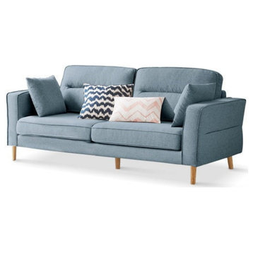 Fabric Sofa Simple Modern, Two Seats Lake Blue 66.9x36.2x33.5 Inc