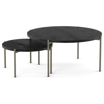 Amisco Drew 36" Round Nesting Table Set, 2, Basalt Tfl / Grey Metal