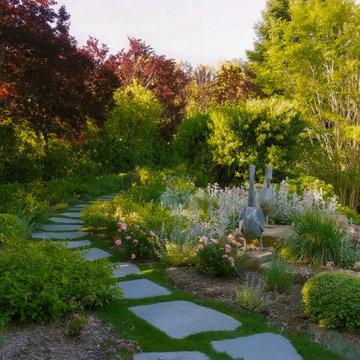 Lush, Layered Garden Retreat in Woodside, CAA naturalistic path winds through pe