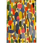 Kashmir Designs - Color Oval Swatch Wool Rug / Wall Tapestry Hand Embroidered 6ft x 4ft - This modern accent wool Rug is hand embroidered by the finest artisans of Kashmir and design inspired by the works of modern art. Many of our customers buy these contemporary rugs as a wall art to decorate the walls of their modern homes or to spice up their traditional decor. The expert Kashmiri needlework in this handmade, hand embroidered contemporary rug is of the finest chainstitch, a superlative stitch. The eye-catching design deserves to be seen and experienced. Wherever you place it, it is sure to draw attention. The Kashmir wool makes it soft to the touch, and the texture of the embroidery is a sensory delight. This area rug will make an excellent outdoor or indoor rug and will add fun and festive atmosphere to your home.